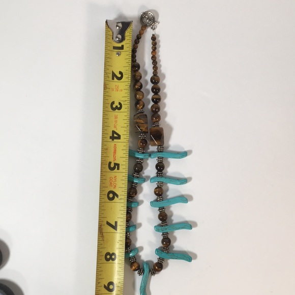 Beautiful Turquoise Colored Howlite and Tiger Eye Beaded Necklace for Women - Picture 6 of 7